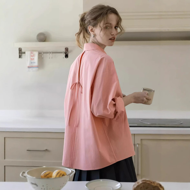 MELLIIY 2025 Spring New Lazy Comfortable Loose Cotton Long-sleeved Pink Shirt Women's Design Sense Niche