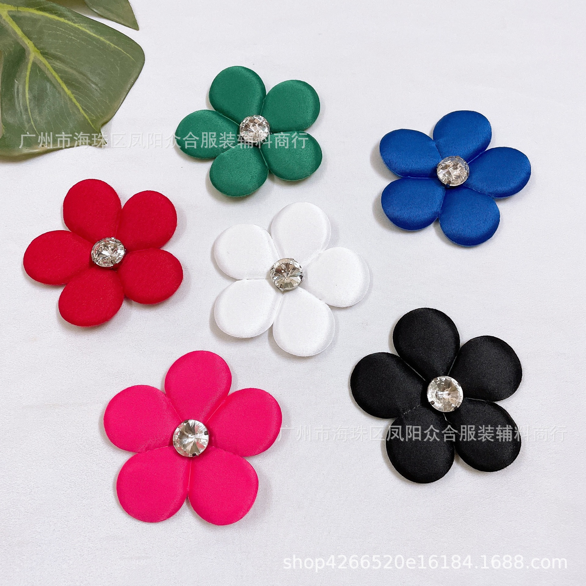 新款立体填充棉超声波压花带钻五叶花 发饰胸花鞋花潮袜配饰辅料