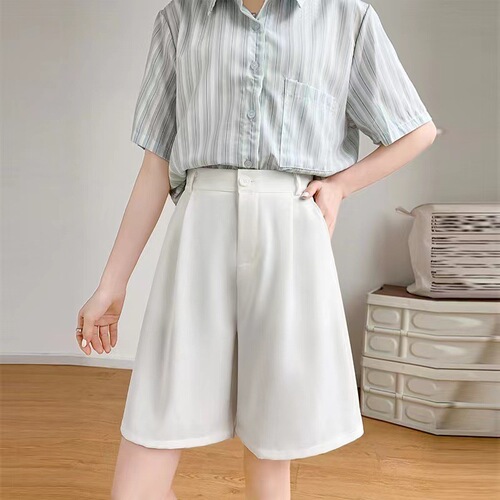 Suits and shorts for women's summer thin new style high waist slimming loose medium trousers casual polyester/polyester (