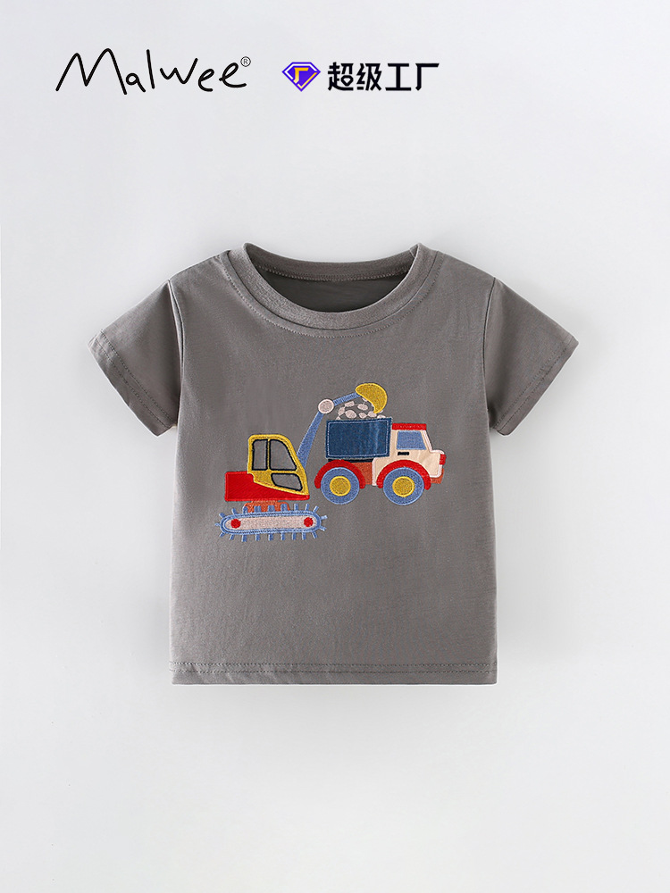 Malwee niño camiseta de verano nuevo estilo europeo y americano niños de manga corta casual flor ropa infantil blusa de cuello redondo