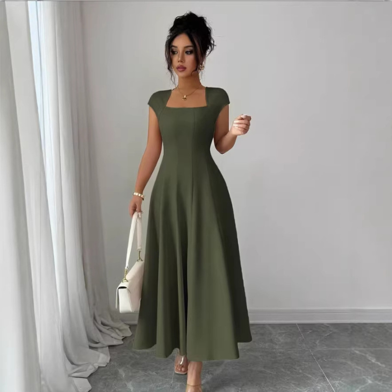 2026 European and American Cross-Border Amazon New Solid Color Fashionable and Elegant Slim-Fit Vest A-Line Dress Women's Long Dress