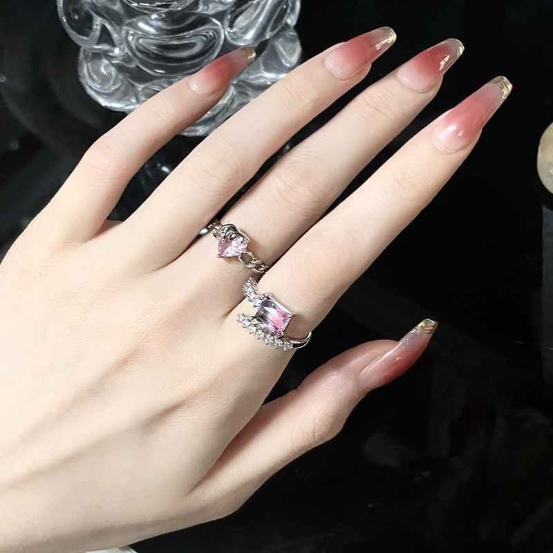 Fashion Heart Shape Copper Inlay Zircon Open Ring 1 Piece