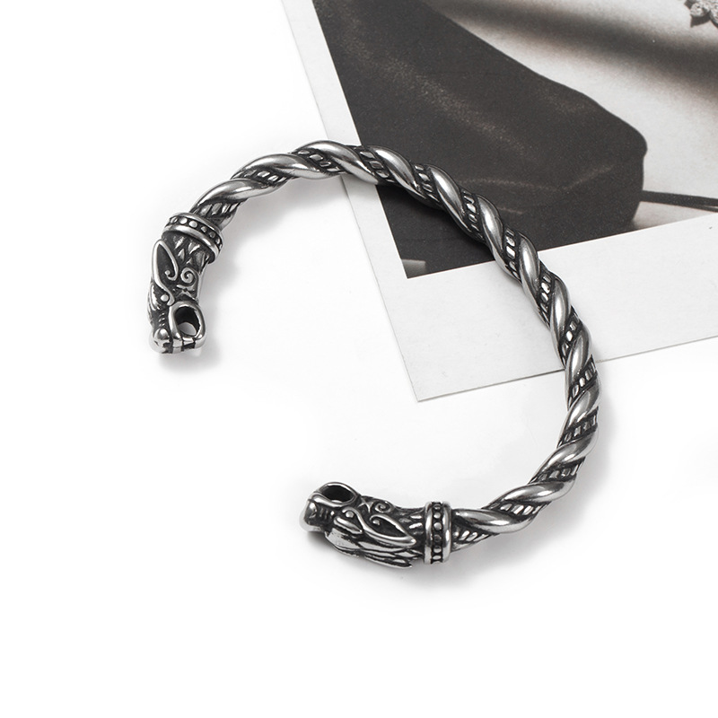 Cross-Border European And American Retro Nordic Men's Viking Dragon Head Open Bracelet Jewelry Manufacturer In Stock_voghion.com