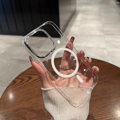 不发黄透明PC适用iPhone16手机壳高透磁吸充电苹果15超薄防摔硬套