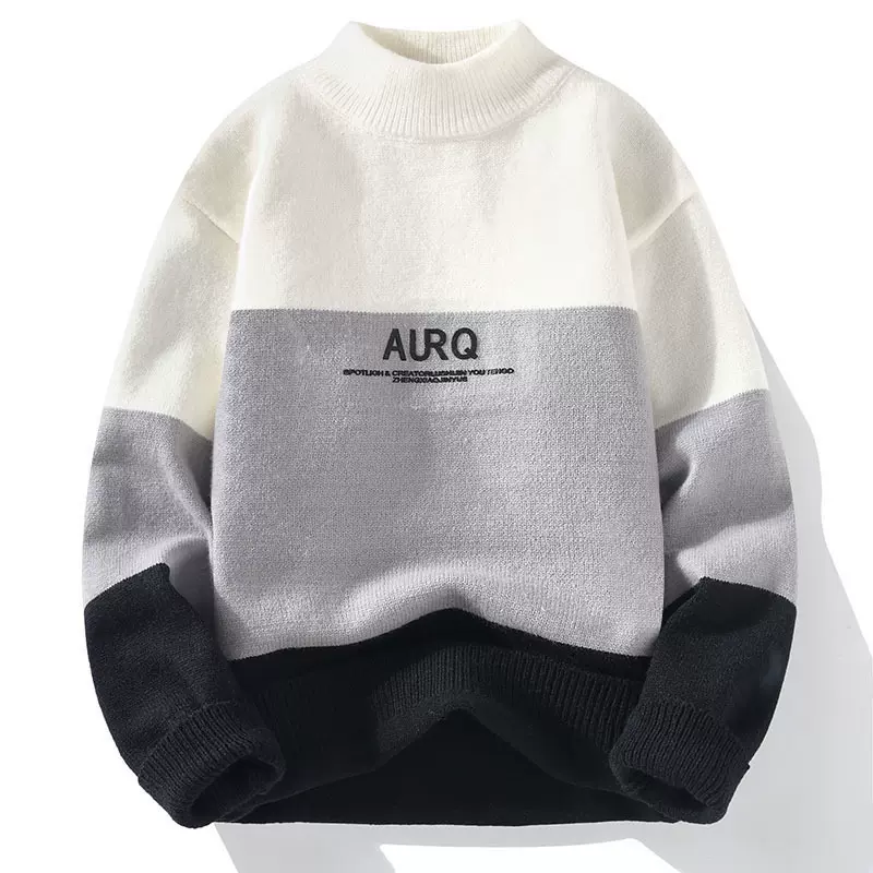 2025新款半高领毛衣男青少年加绒加厚款学生潮流羊毛衫保暖仿貂潮