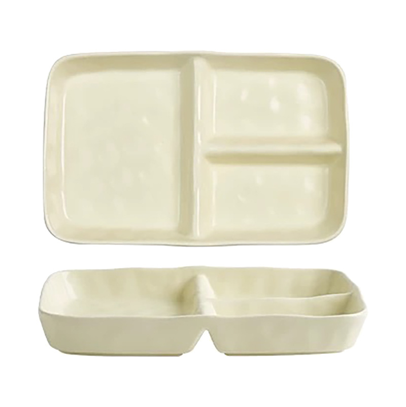 Placa de desayuno de cerámica japonesa, plato de desayuno de una sola comida creativo para niños domésticos, plato de desayuno dividido rectangular.