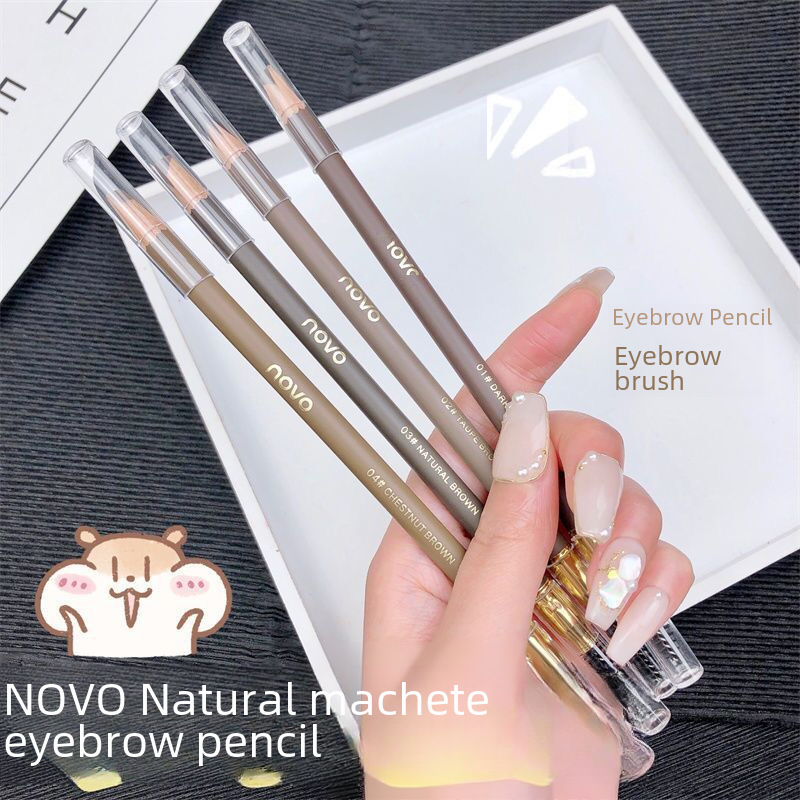 NOVO Wooden Hard Core Double-Headed Eyebrow Pen Waterproof Sweat-Resistant No Decolorization with Decisive Roots Pencil-Type Duckbill Flat Head