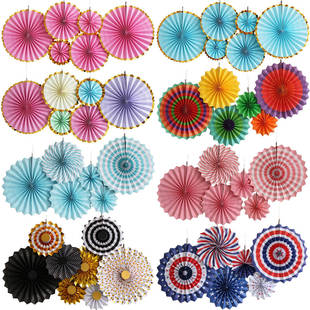 6 a set of paper fan flower suit wedding party birthday paper flower fan decoration paper fan flower paper