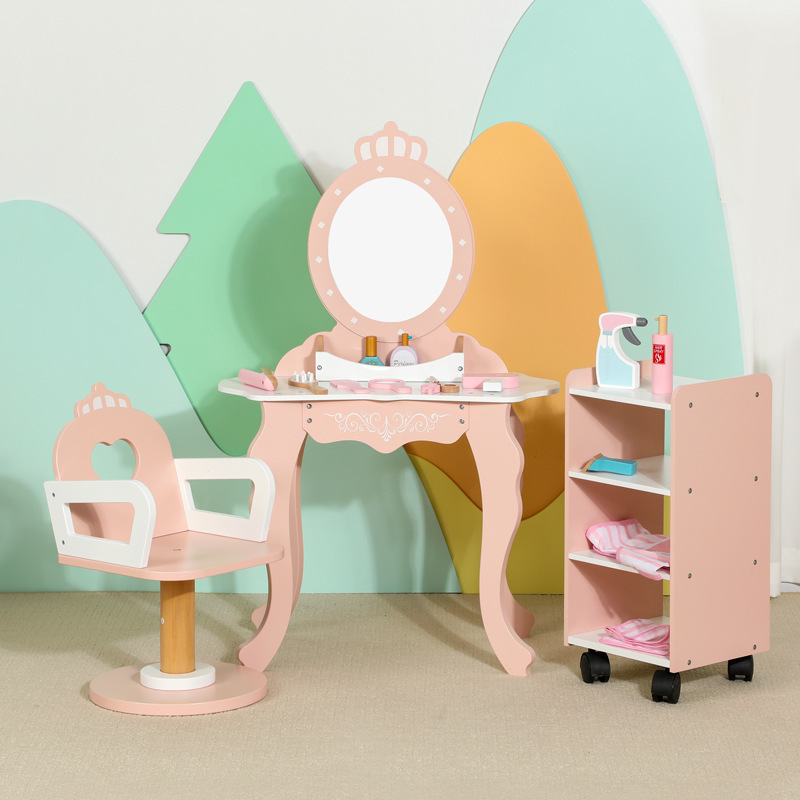 어린이 북유럽 스타일 시뮬레이션 이발소 액세서리 메이크업 드레서 소녀 놀이 홈 역할 나무 장난감 놀이
