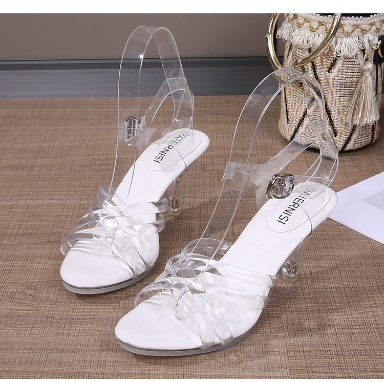 Xăng đan nữ gót nhọn 6–8 cm quai mảnh phong cách thanh lịch — Màu bạc, Màu trắng, Màu đen chi tiết 26