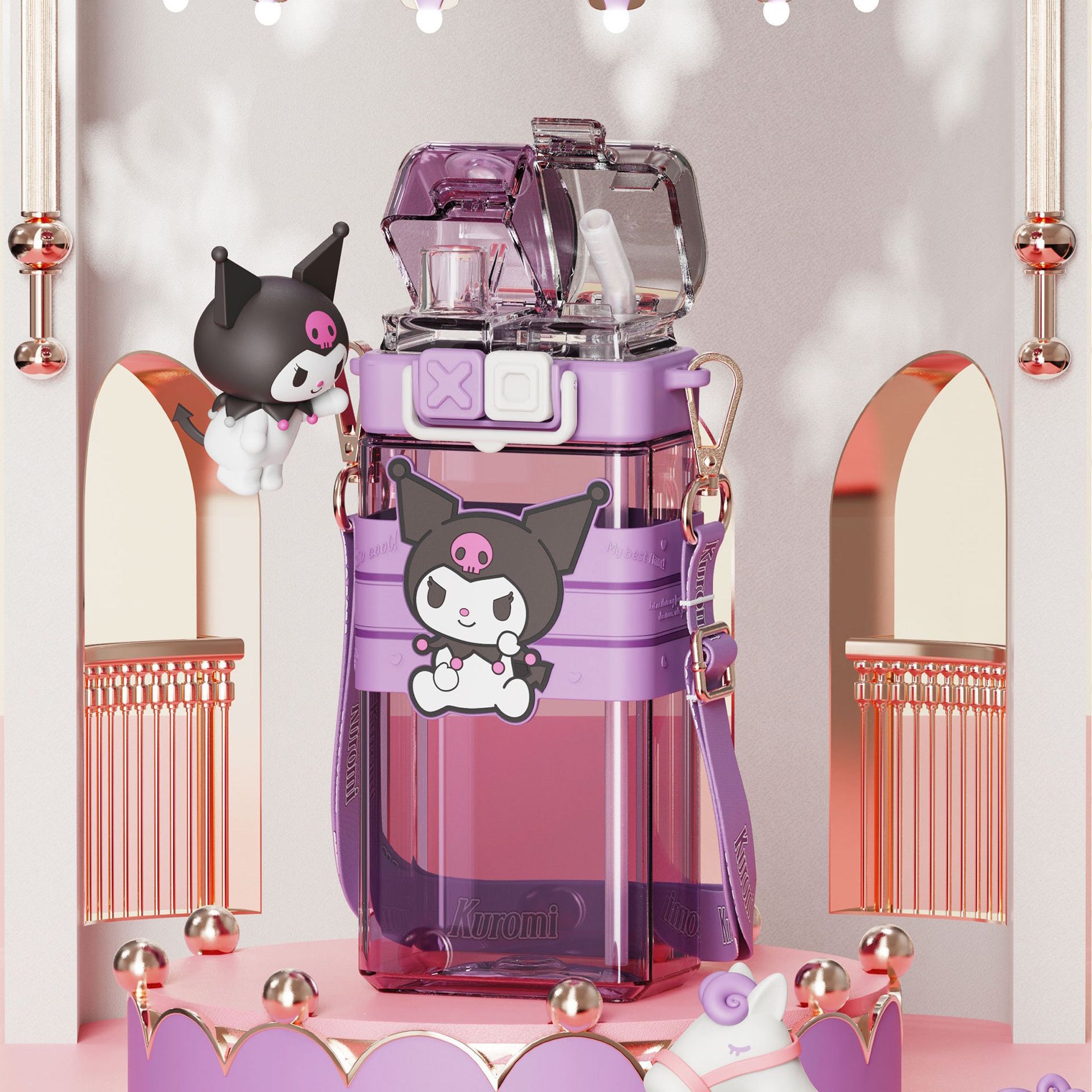 Sanrio punk taza de paja de plástico para hombres y mujeres de alta apariencia al aire libre hervidor portátil dibujos animados para niños taza de bebida doble resistente a la caída