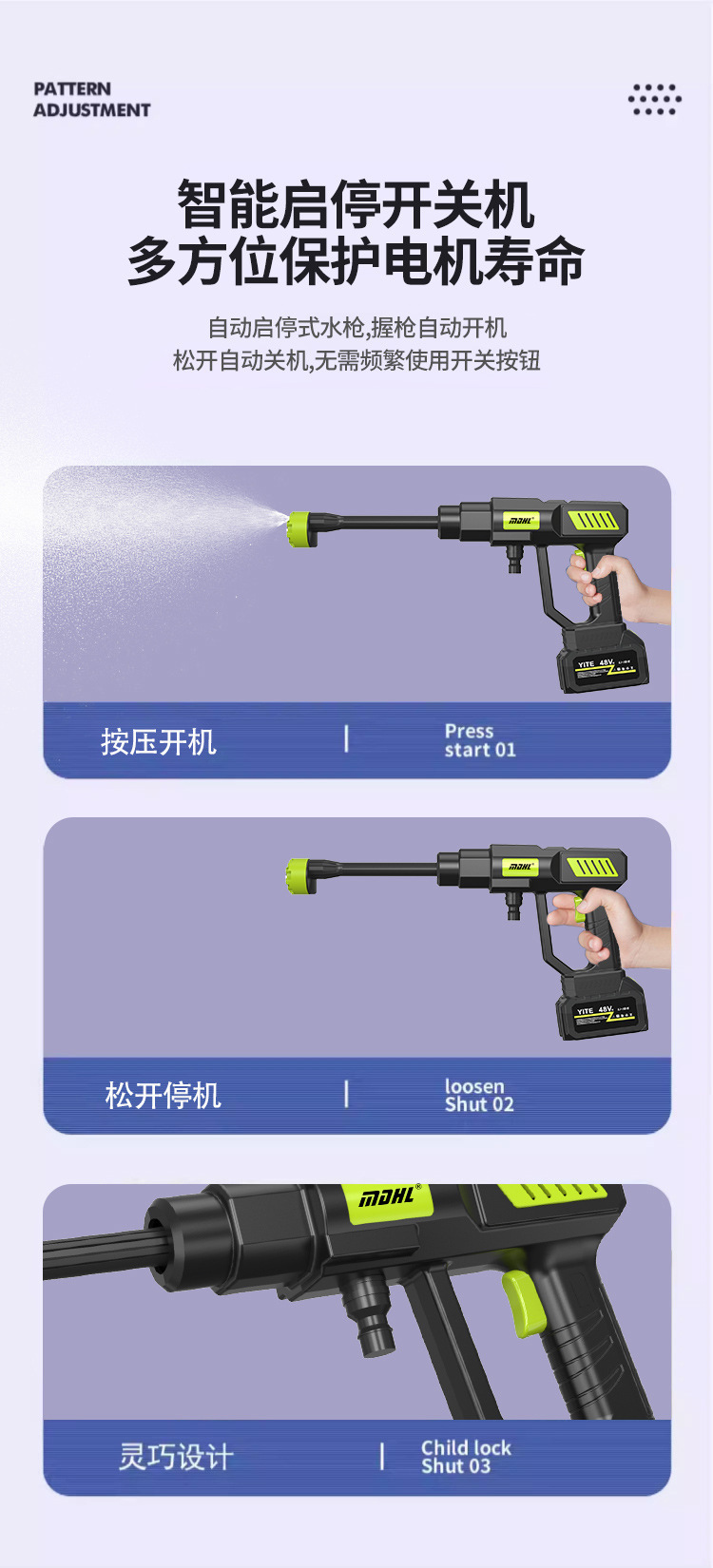 Car Wash High-Pressure Water Gun Household Electric Car Washer with Hose Wireless Lithium Battery Wireless Portable