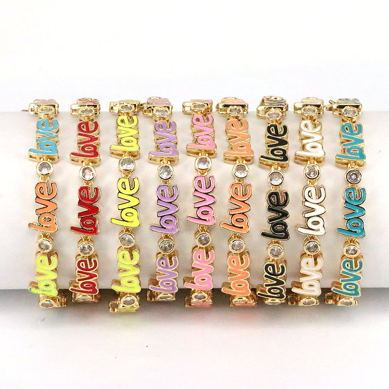 Fashion Letter Copper Stoving Varnish Zircon Bracelets