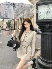 画解晚宴名流小香风设计感修身百搭黄色连衣裙外套