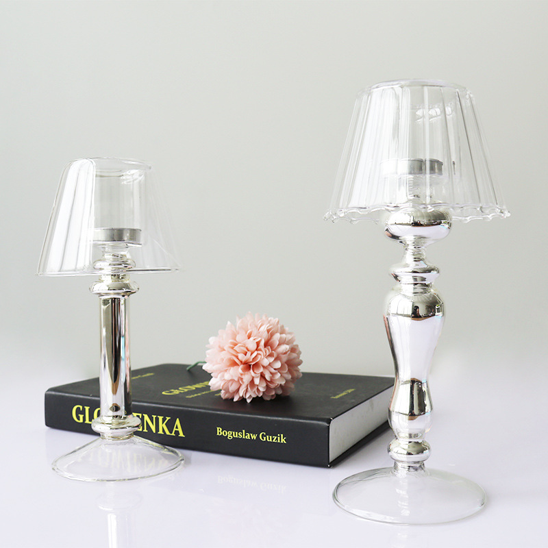Lámpara de mesa Candelabro de vidrio ins vidrio simple de estilo europeo cena romántica candelabro de vidrio decoración creativa candelabro de plata