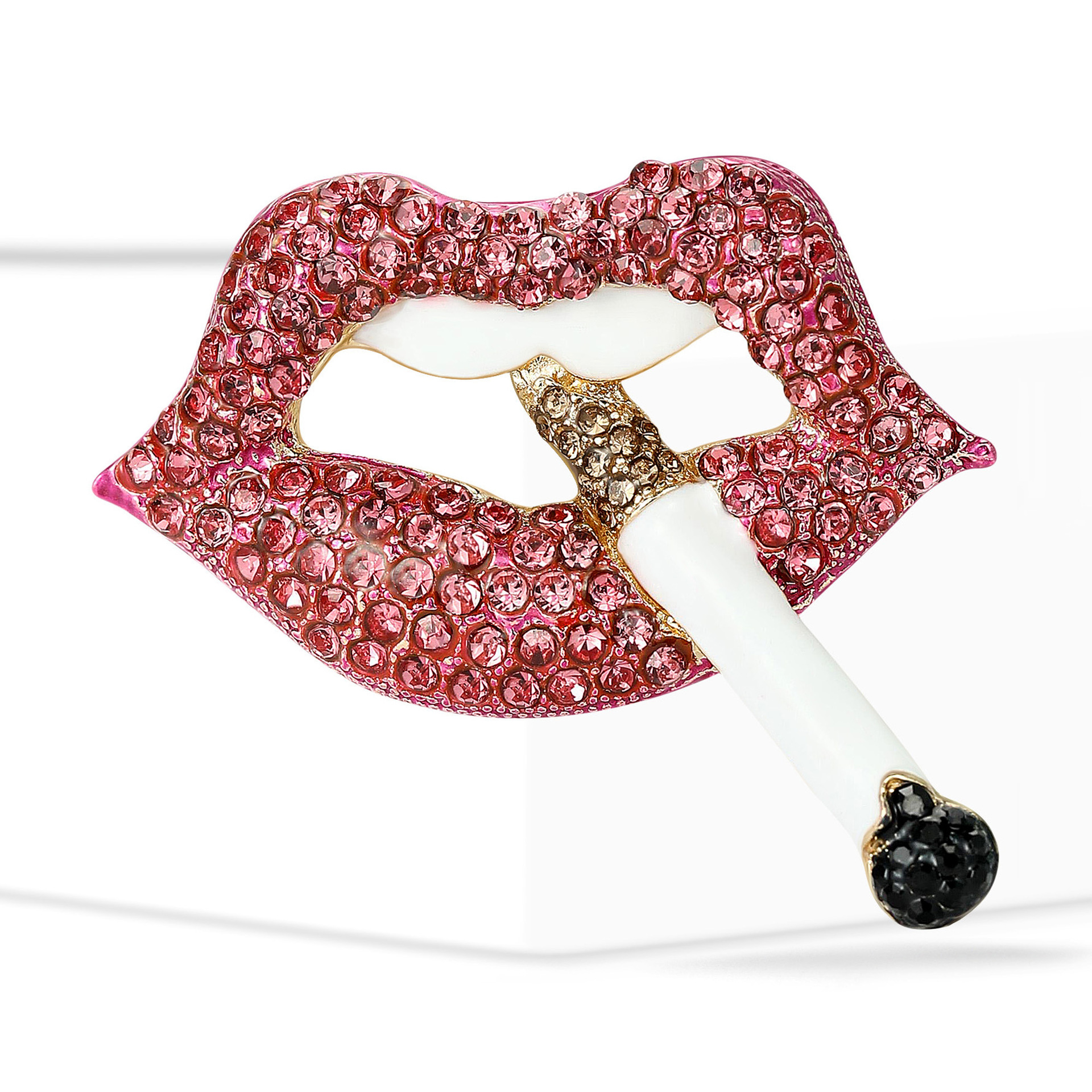 European and American Creative and Unique Alloy Enamel Oil-Drip Diamond-Studded Lip Cigarette Women's Brooch, Fashionable and Simple Clothing Accessory