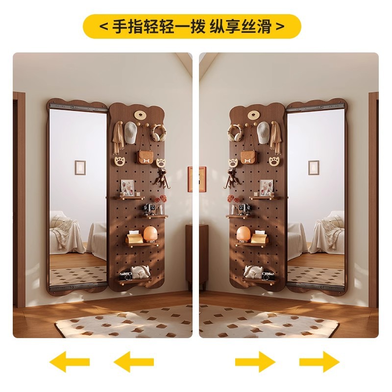 espejo de vestir de madera sólida espejo de vestir de cuerpo entero escondido empujando y arrastrando hogar cerrable pared colgante espejo de vestir de vestir