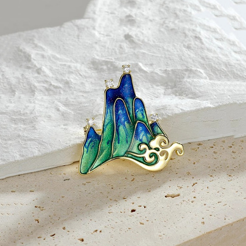 Design-oriented niche Chinese-style Jiangshan Yunqi brooch, high-end women's exquisite enamel pin, Western-style accessories