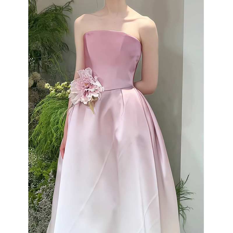 French Style Strapless Evening Dress Dress Women's High-end Light Wedding Dress Light Luxury Niche Bride's Engagement Banquet Super Fairy Toast Dress