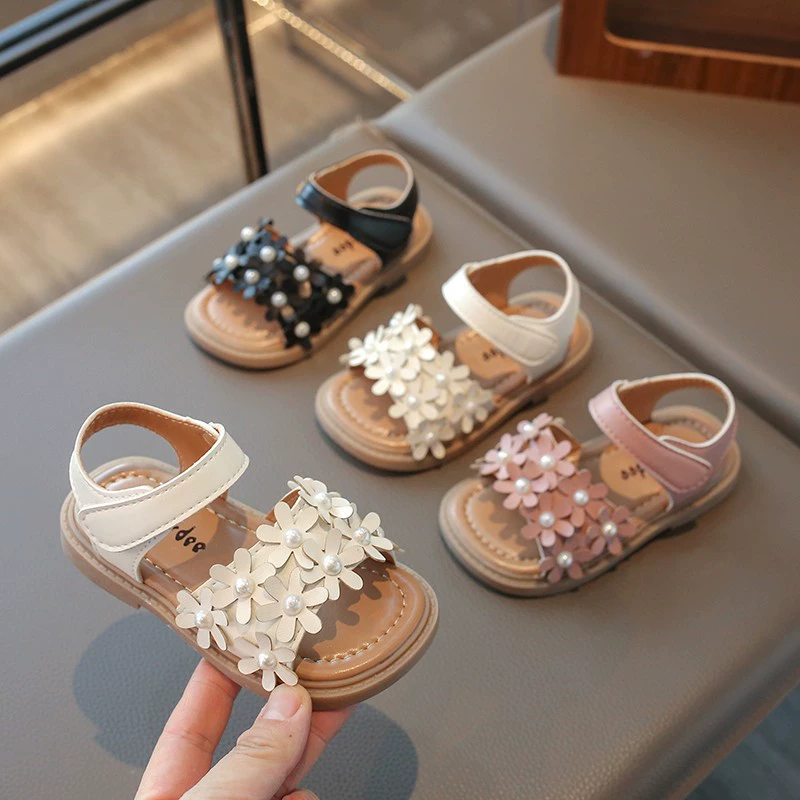 Summer fashionable sandals, children's universal footwear for princess, flowered, Korean style, soft sole