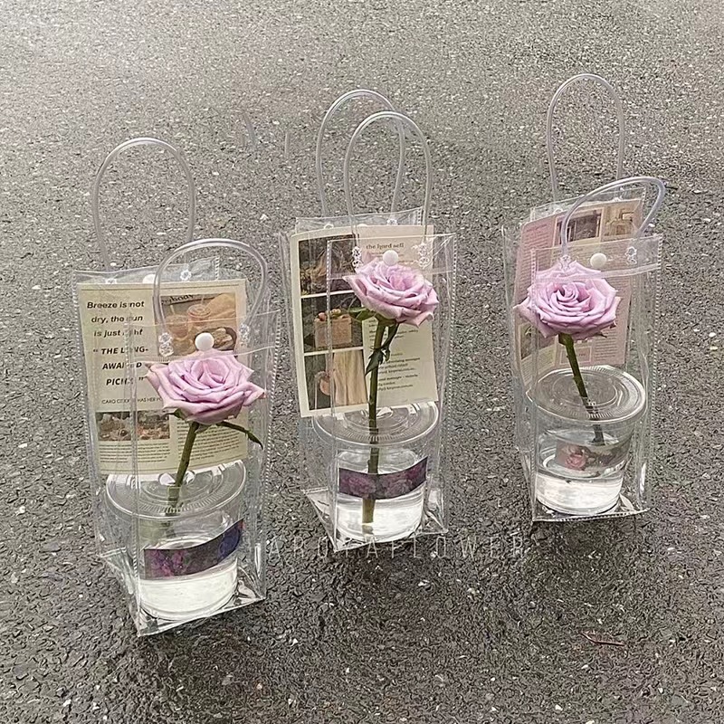 Bolsas de PVC transparentes al por mayor, bolsas de plástico personalizadas para cosméticos, bolsas de embalaje para compras, bolsas creativas personalizadas con diseño floral.