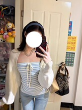 纯欲穿搭套装女早春季绝美巨好看长袖针织开衫抹胸背心上衣两件套