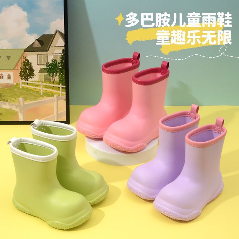 Dopamine Children's Rain Boots for Girls, Lightweight Non-Slip Short Tube Cute Kindergarten Boys' Baby Plus Velvet Rain Boots