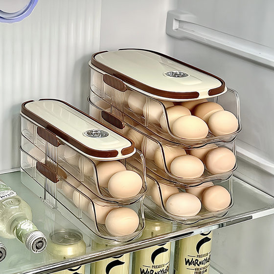 Household Multi-layer Automatic Roll-in Egg Storage Box Kitchen Egg Rack Tray Refrigerator Timing Special Egg Box