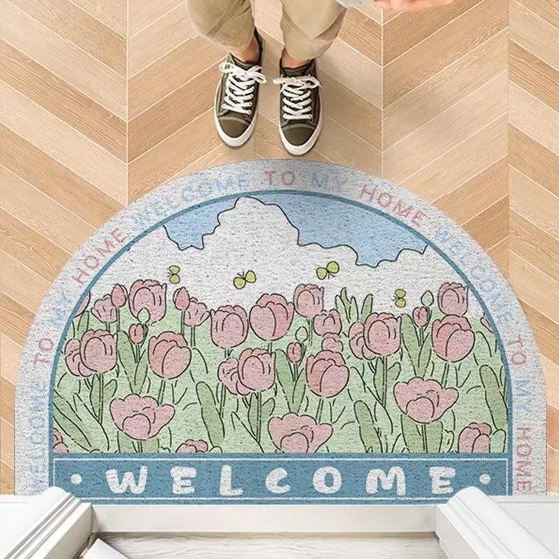 Entrance door silk loop mat, can be cut to size, hallway doormat, semi-circular door mat, non-slip, dirt-resistant