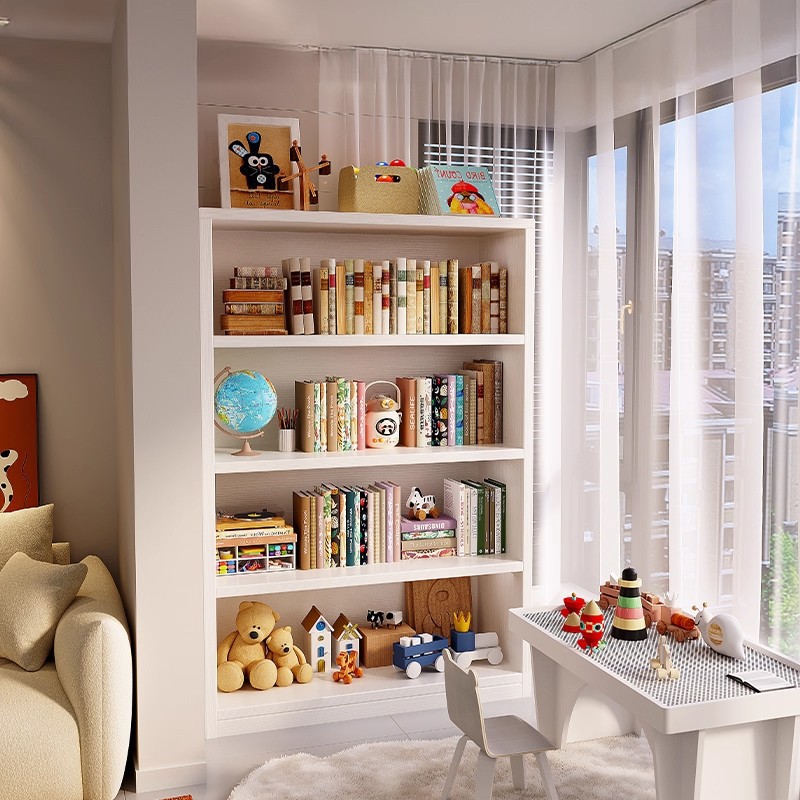 Estante de madera sólida Estante de piso Estante de almacenamiento Área de lectura infantil Estante de almacenamiento Salón contra la pared Gabinete de exhibición integrado Gabinete de almacenamiento