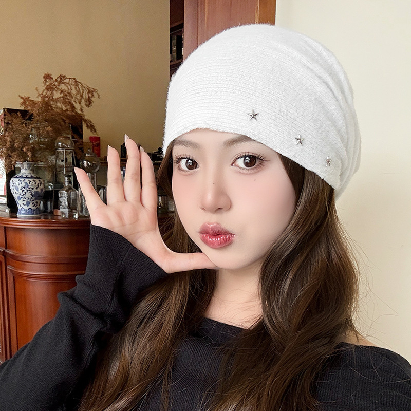 Cross-Border Knitted Beanie Cold Hat for Women, New Breathable Thin Star Pullover Slouchy Hat, Versatile Cold-Proof Postpartum Hat