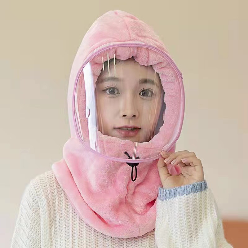Internet Celebrity Autumn and Winter Cycling Pullover Windproof Cap Thickened Double-Layer Rabbit Fur Ear Protection Removable Mask Women's Warm Lei Feng Cap