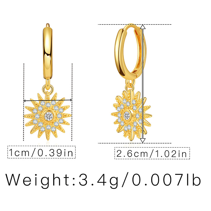 Copper Gold Plated Creative Zircon Sun Earrings display picture 1