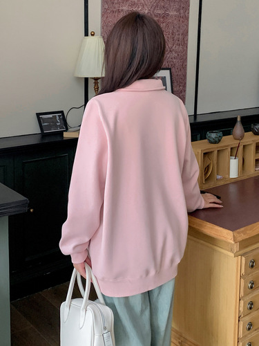 Eno Plus Size Women's Pullover Hoodie with Half Zip, Reverse Collar, Loose Fit, Slimming Print, Fleece Lining - Item 341860