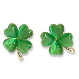 亚马逊百搭圣帕特里克节耳环 四叶草耳钉气质优雅精美简约饰品女