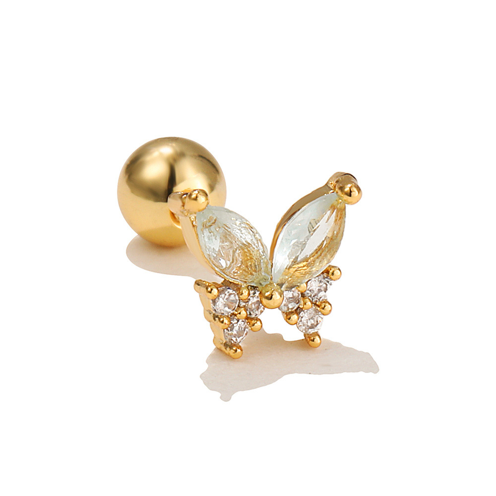 Butterfly Ear Bone Stud Stainless Steel Rod Piercing Twist Ball Stud Earring