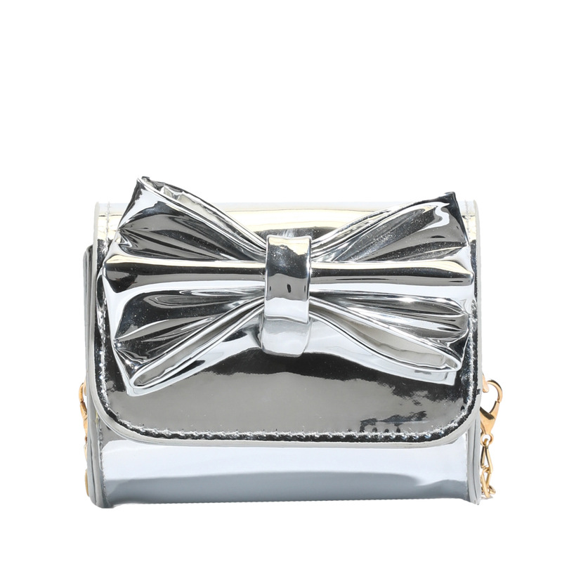 Hermosa bolsa de hombro para niñas con arco de arco, mini bolso de esmalte de espejo para padres e hijos, nuevo bolso para niños