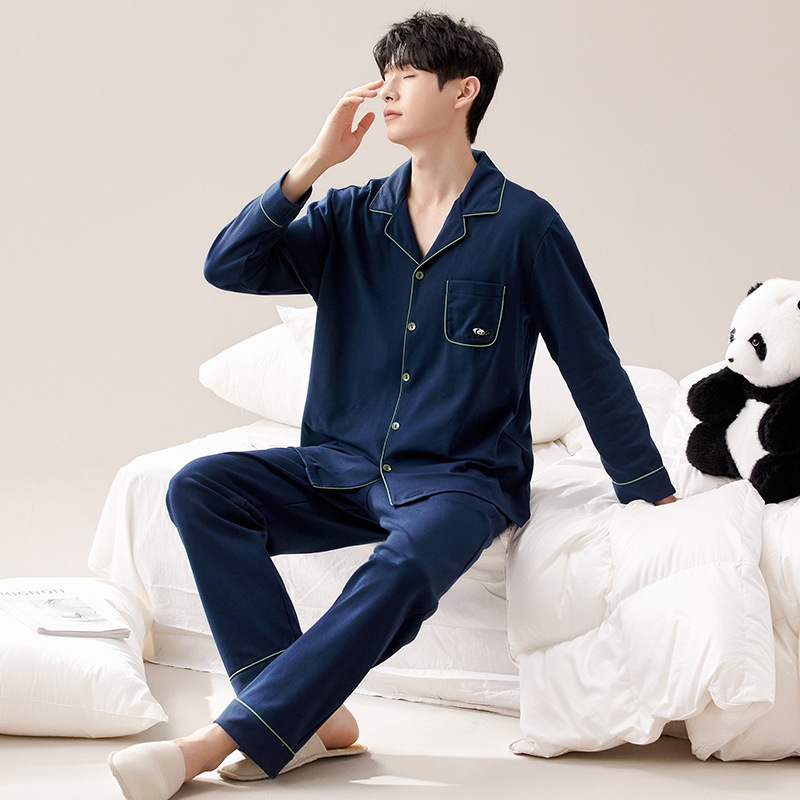 2024 primavera nuevos pijamas de los hombres de mediana edad y ancianos de algodón cardigan jóvenes pantalones de manga larga ropa en el hogar traje casual