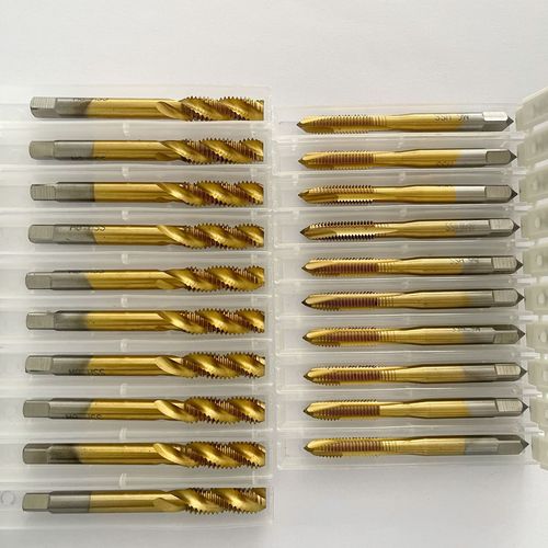 Machine taps, high-speed steel, titanium-plated, cobalt-containing wire tapping, blind holes, through-holes, stainless steel drilling tips, spiral tip spiral taps