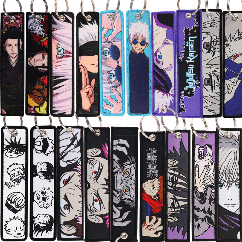 Jujutsu Kaisen Anime Gojo Satoru Woven Label Keychain Lanyard Office Id Badge Woven Fabric Accessory Pendant
