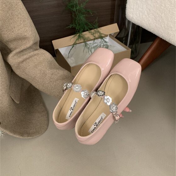 Fairy style low heel design sense single-layer shoes women's shoes 2025 new spring high-end sense square head black Mary Jane shoes