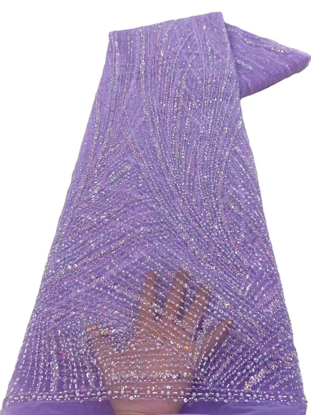 Francés con cuentas bordado de malla de lentejuelas vestido de novia vestido de tela de encaje con cuentas JX3435 image 4