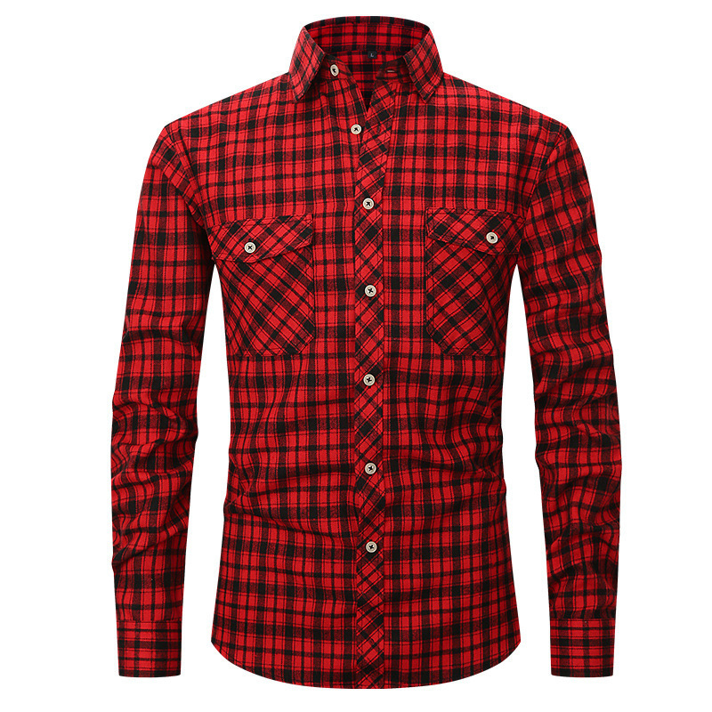 Foreign trade 2024 fashion long sleeve shirt men's autumn new men's sanding plaid shirt plus size slim fit