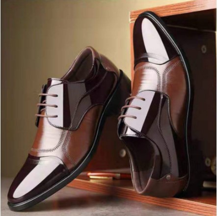 Zapatos de cuero de los hombres de la ropa formal de los hombres señaló negro británico de negocios jóvenes altura creciente zapatos casuales transpirable suave entrega de una sola pieza image 2