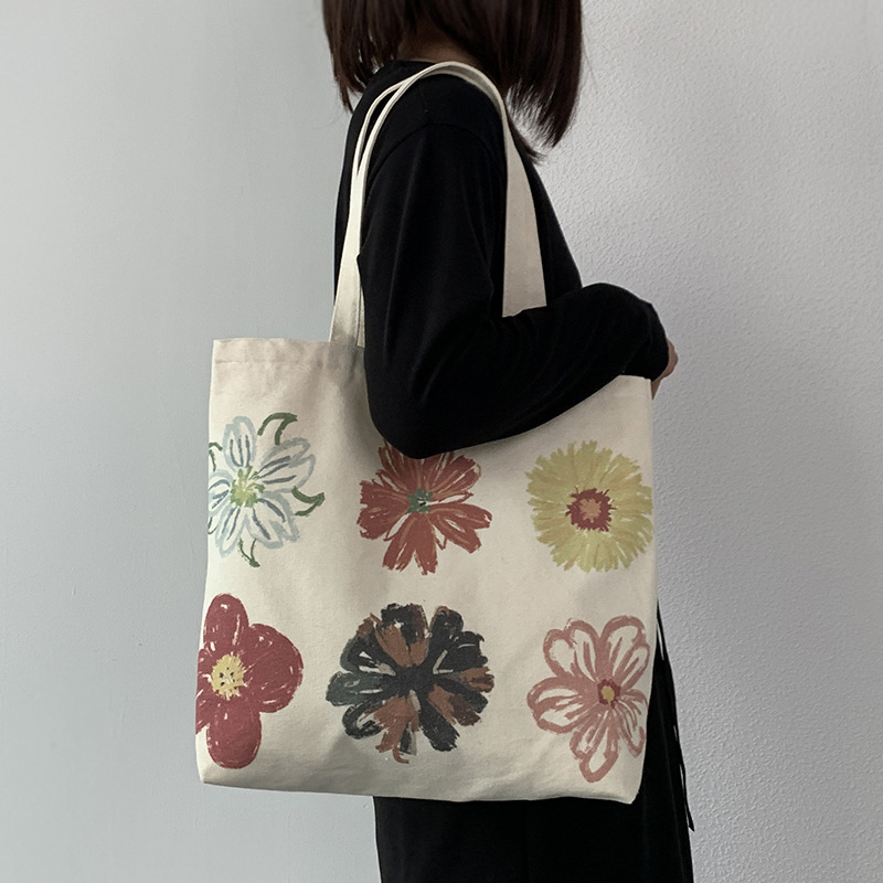 Women's Large Canvas Flower Basic Square Zipper Canvas Bag display picture 12
