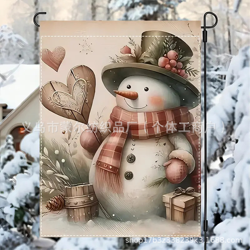新商品冬花園旗temuアマゾン人気クリスマス花園旗両面亜麻雪だるま旗|undefined