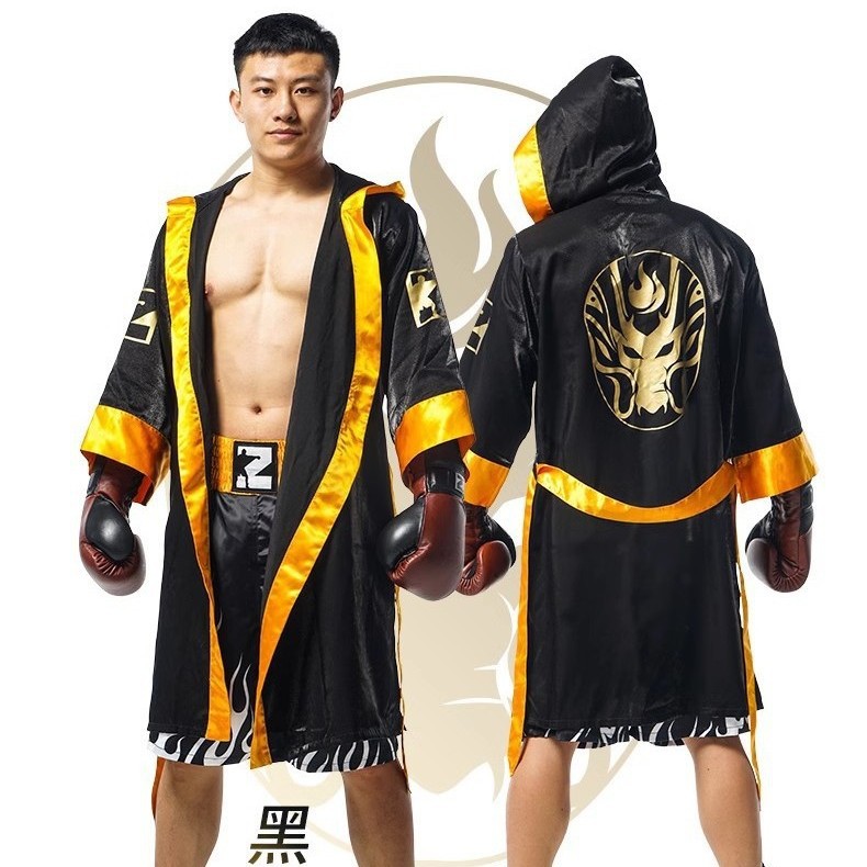 Adult Bronzing Boxing Competition Appearance Cloak Fighting Gown Appearance Cloak Muay Thai Sanda Hooded Gown