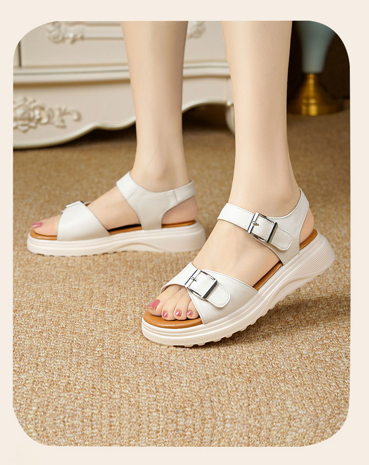 Sandal nữ đế xuồng da bò thật quai chữ V mềm êm — Trắng kem【Da bò lớp đầu】 chi tiết 16