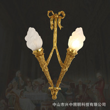 法式欧式脱蜡铜复古火炬造型双头壁灯黄铜玻璃客厅走廊卫生间壁灯