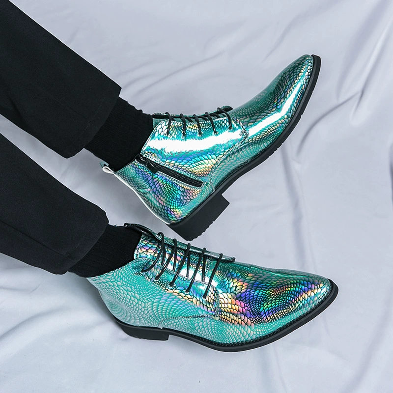 Мужская обувь Трансграничные большие размеры и высокие заостренные модные кожаные сапоги модные британские сапоги